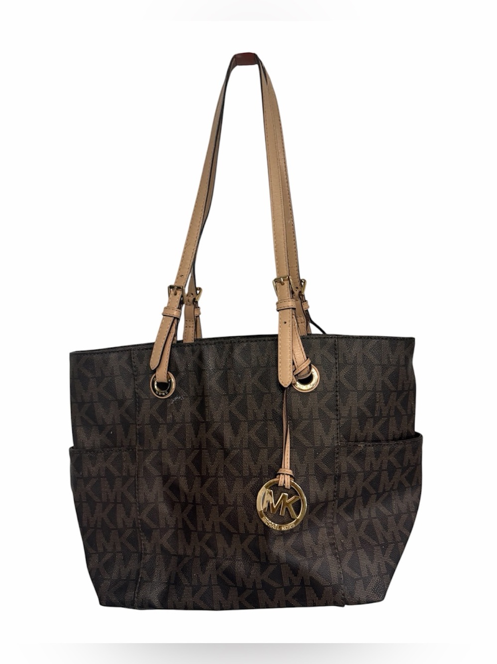 Mk signature brown  Tote Bag with Light Tan Trim - Women's Shoulder Tote